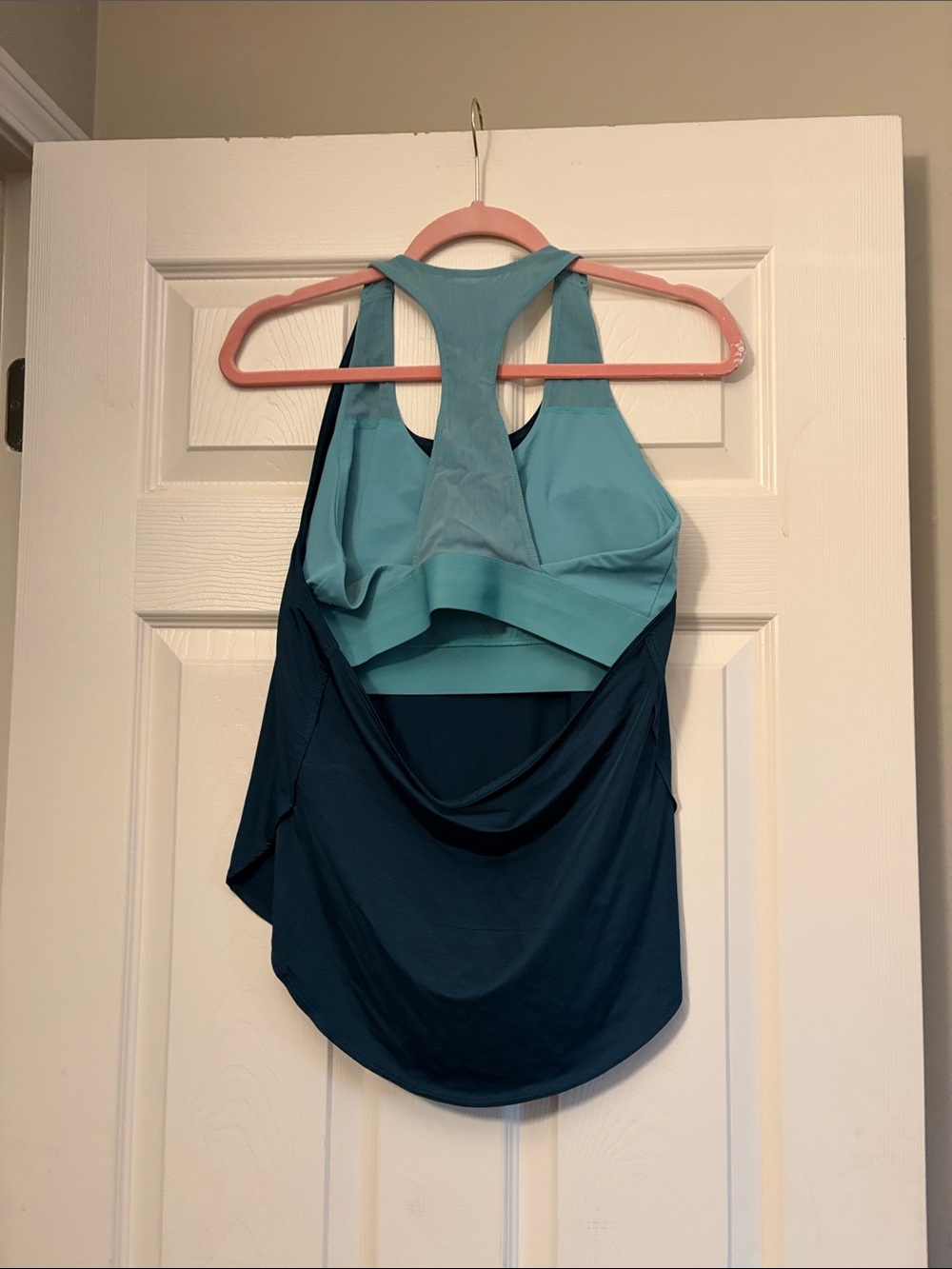 Fabletics Layered Racerback Tank Top Teal and Aqua - Picture 2 of 2